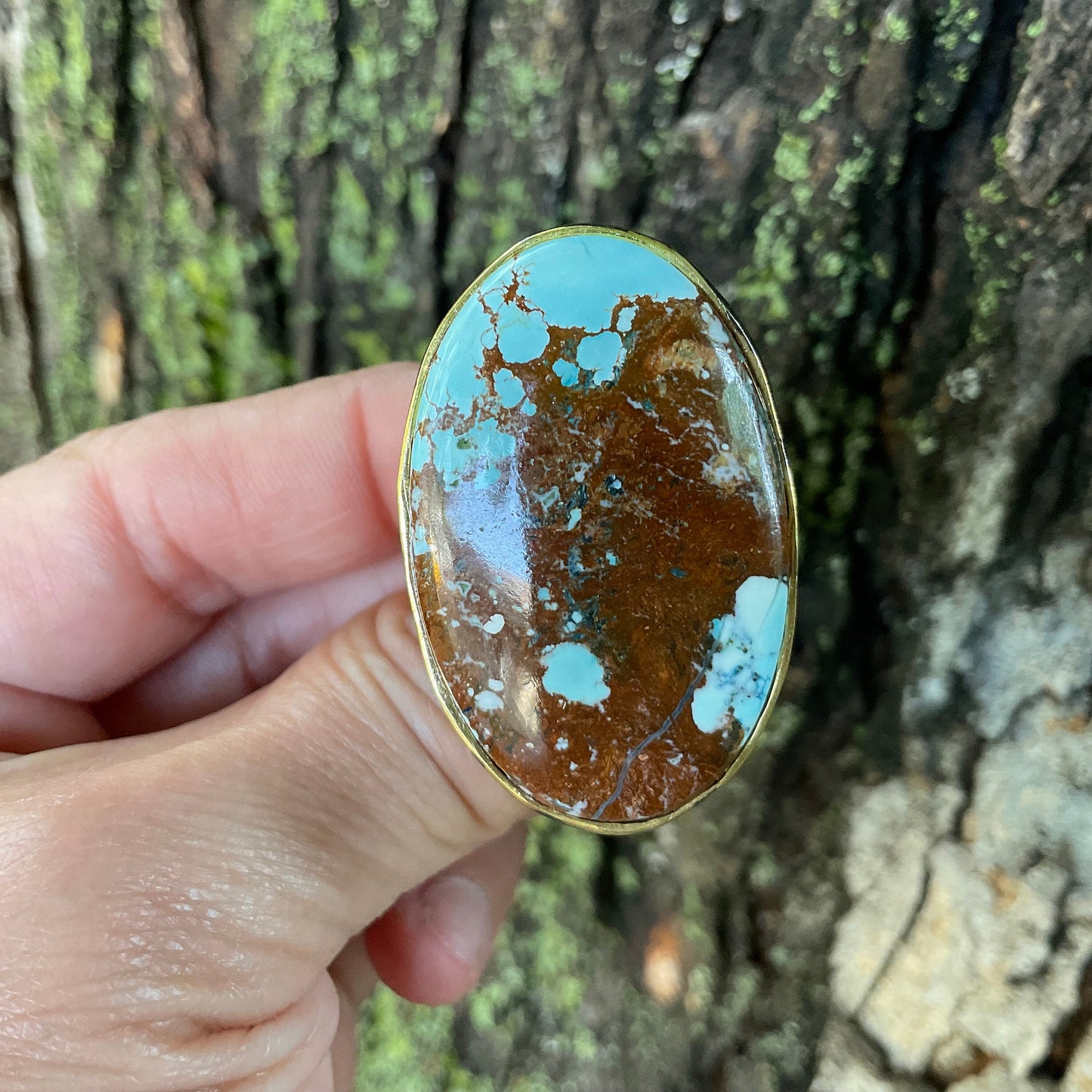 Sterling silver natural oval turquoise oversized statement ring 9