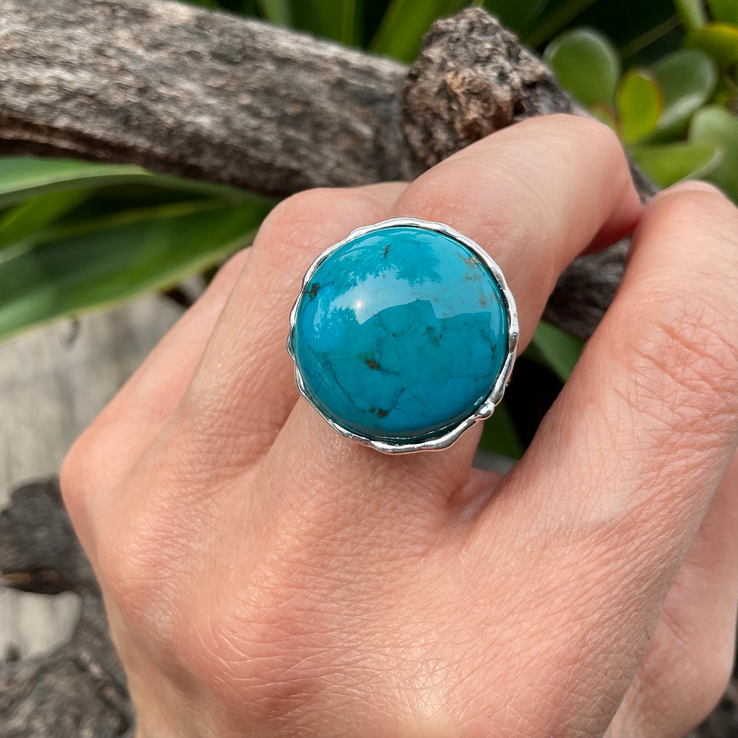 Sterling Silver Genuine Turquoise round ring 7.5