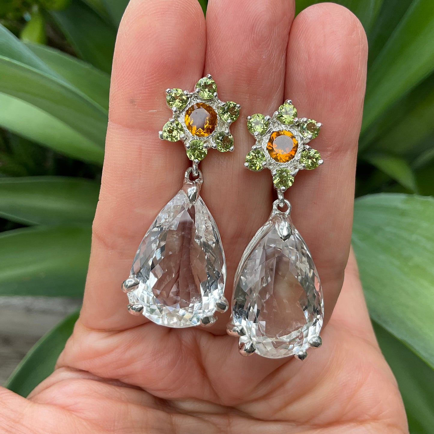 Sterling Silver natural clear quartz dangle Earrings