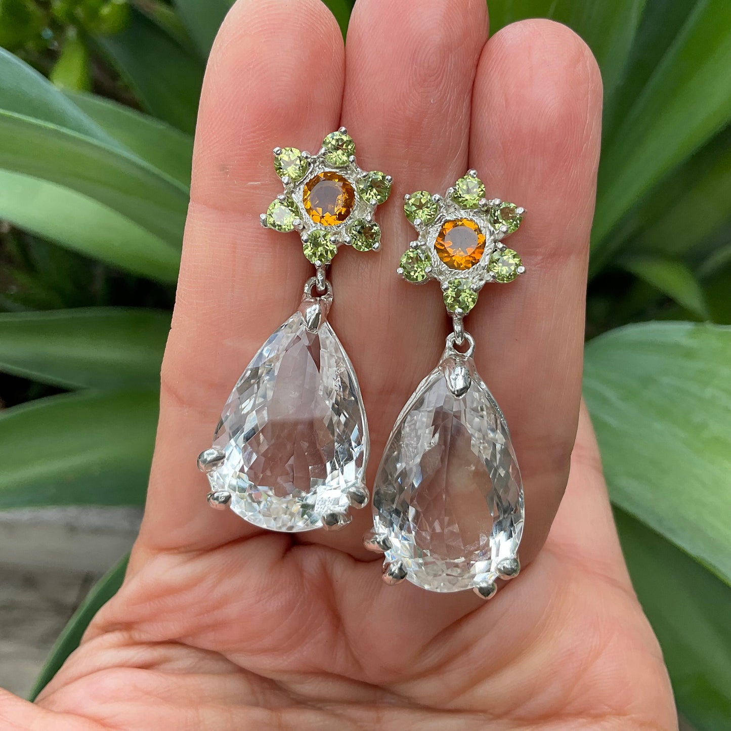 Sterling Silver natural clear quartz dangle Earrings