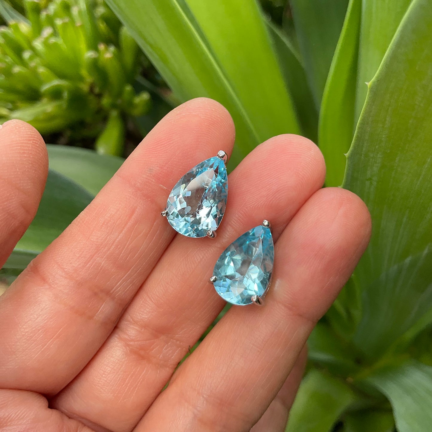 Sterling Silver blue topaz medium post earrings