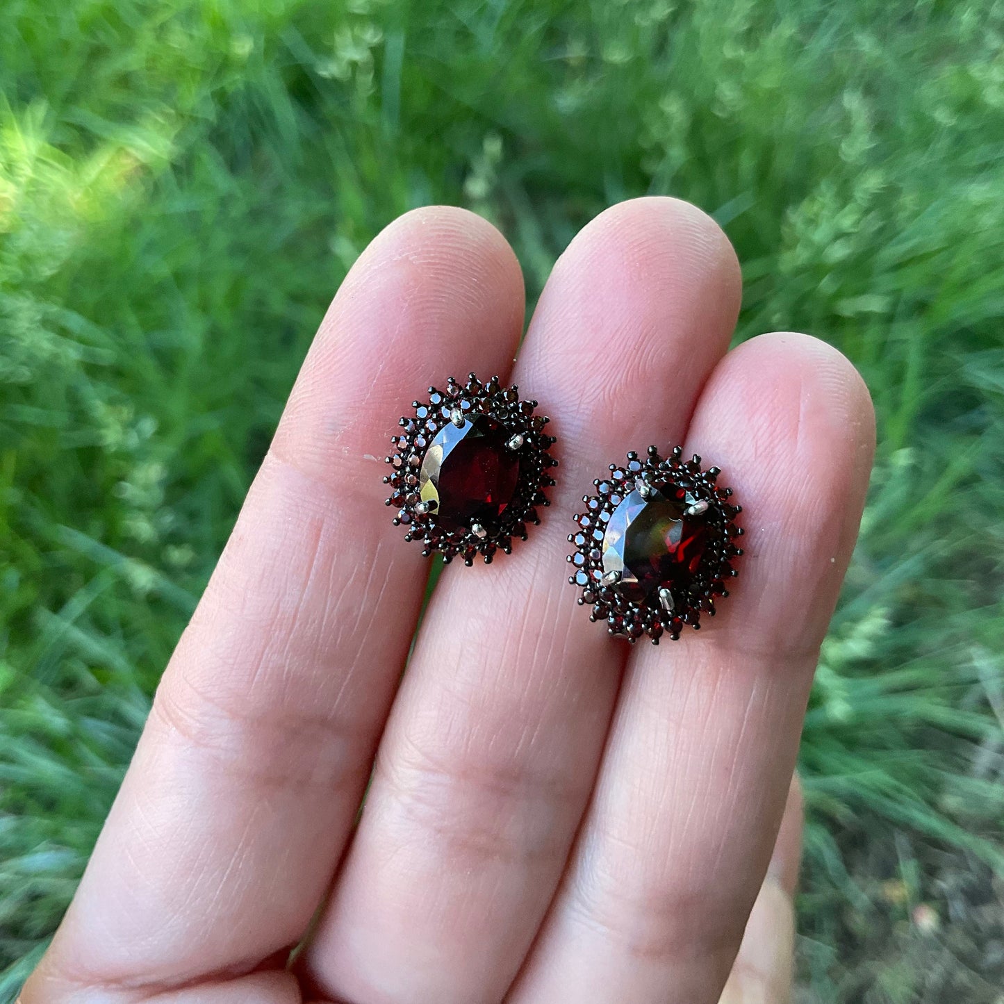 Sterling Silver Mozambique Red garnet heirloom Studs Earrings