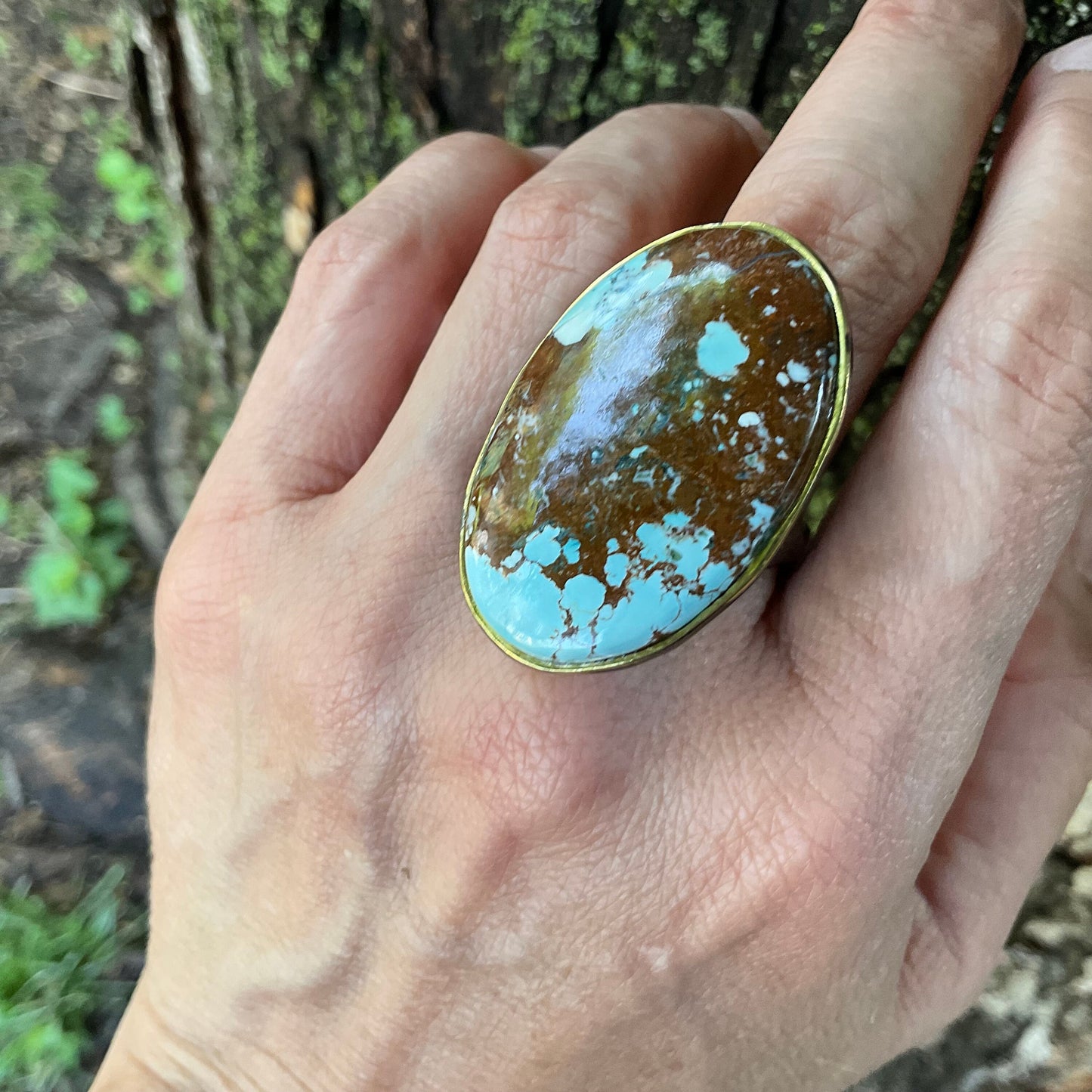 Sterling silver natural oval turquoise oversized statement ring 9