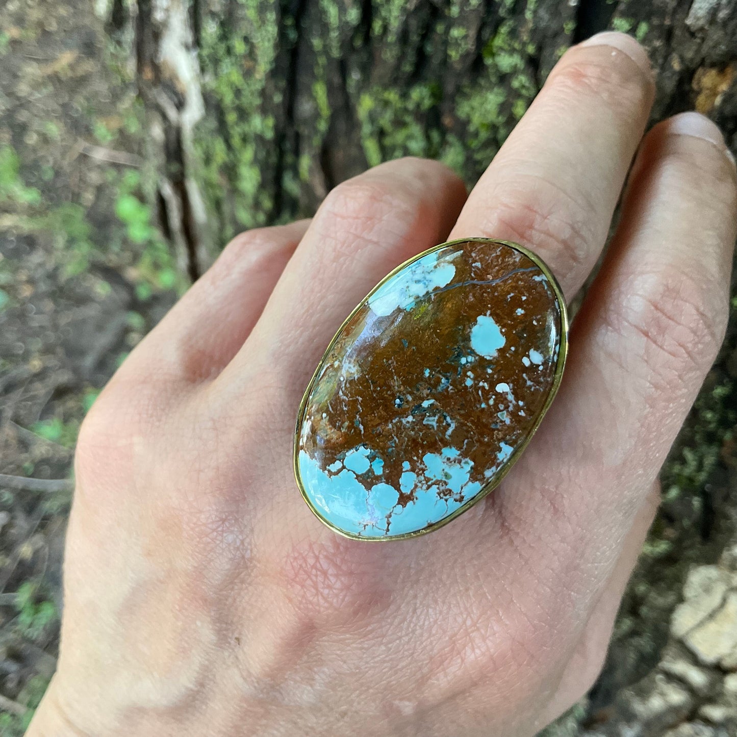 Sterling silver natural oval turquoise oversized statement ring 9
