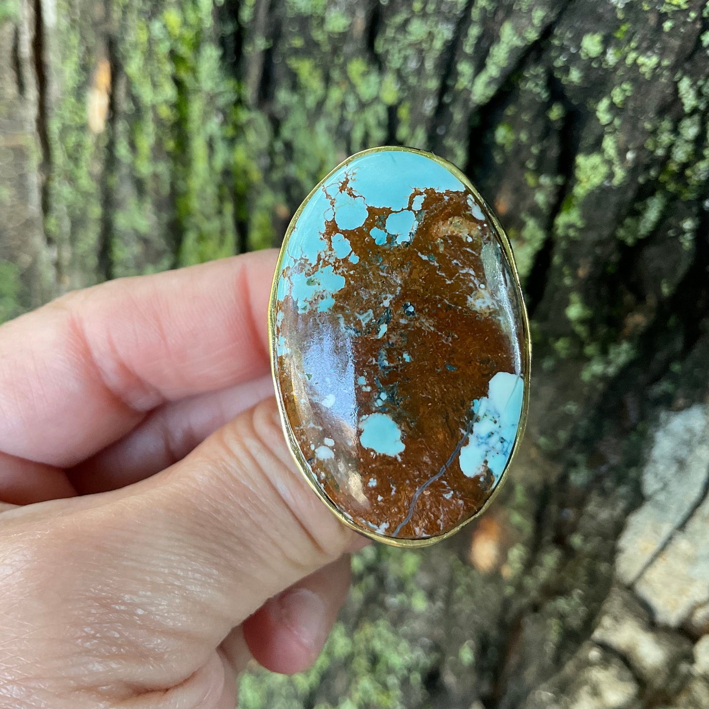 Sterling silver natural oval turquoise oversized statement ring 9