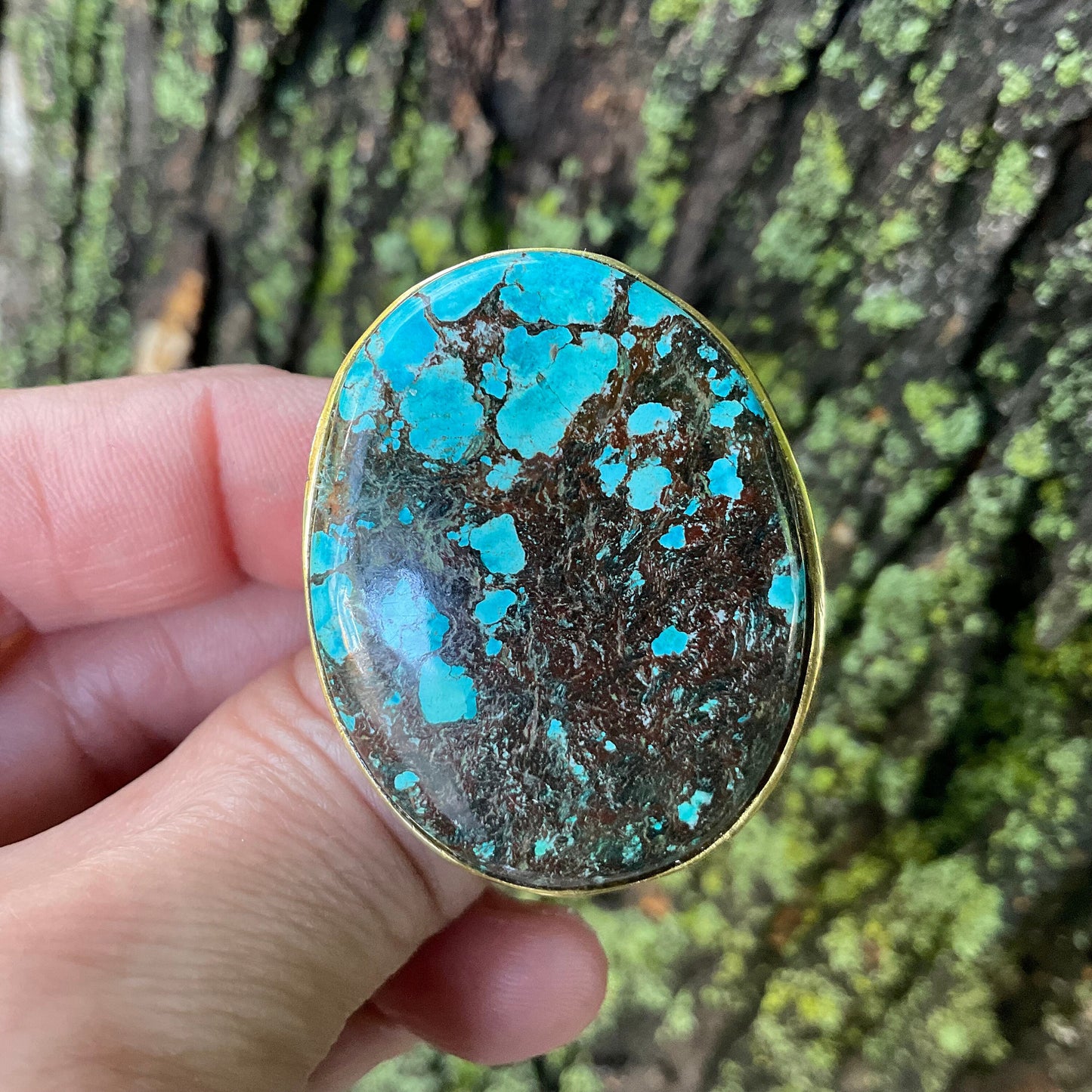 Sterling silver natural oval turquoise sapphire oversized statement ring 8