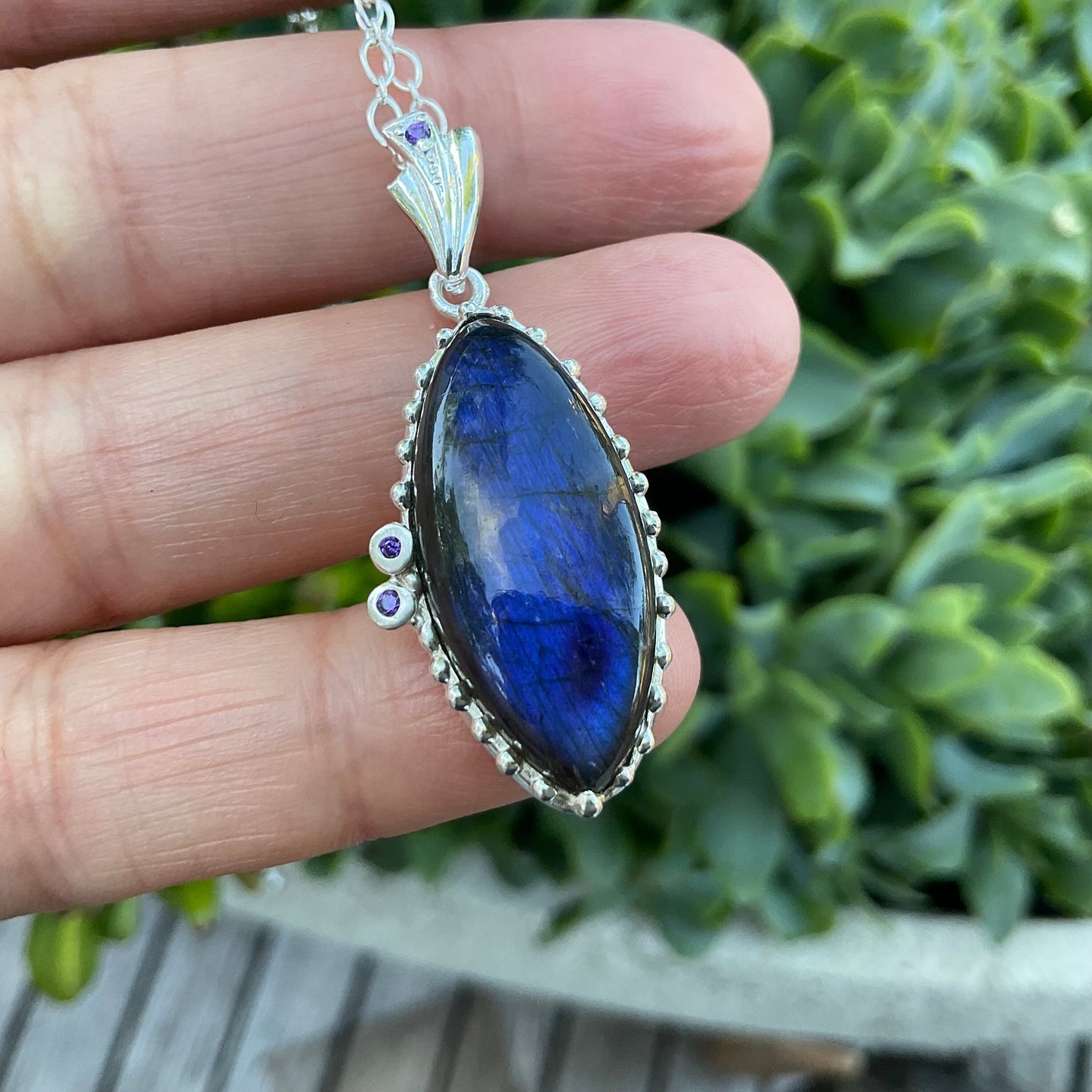 Sterling Silver Labradorite marquis Pendant Necklace