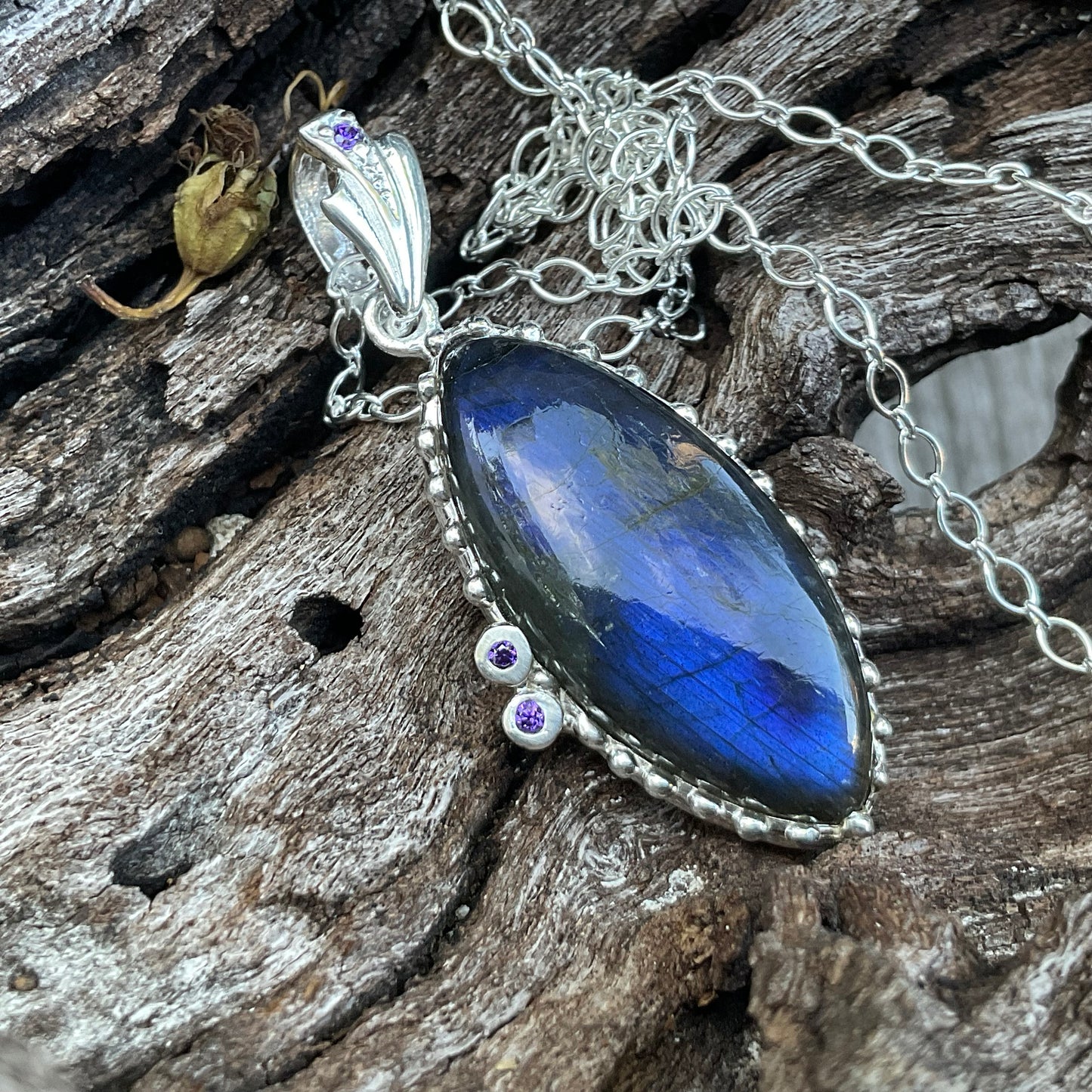 Sterling Silver Labradorite marquis Pendant Necklace