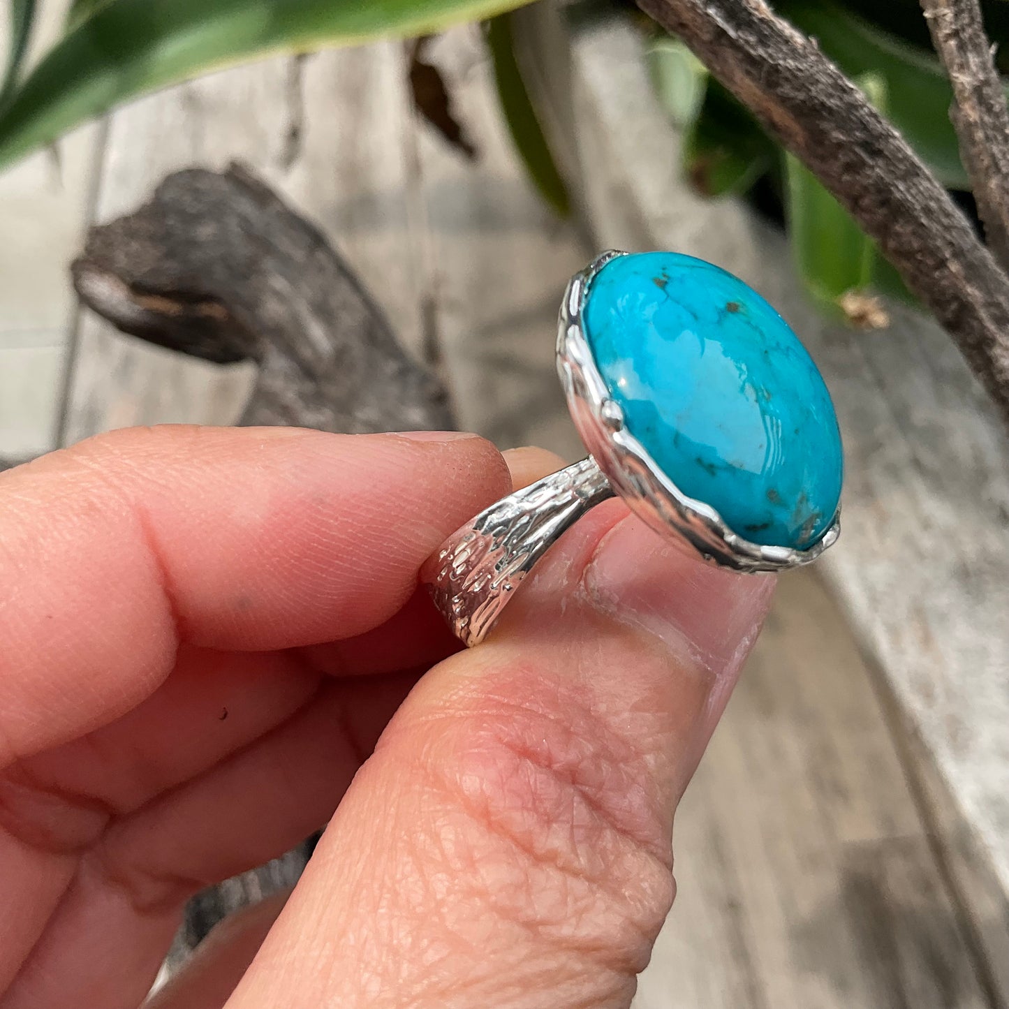 Sterling Silver Genuine Turquoise round ring 7.5