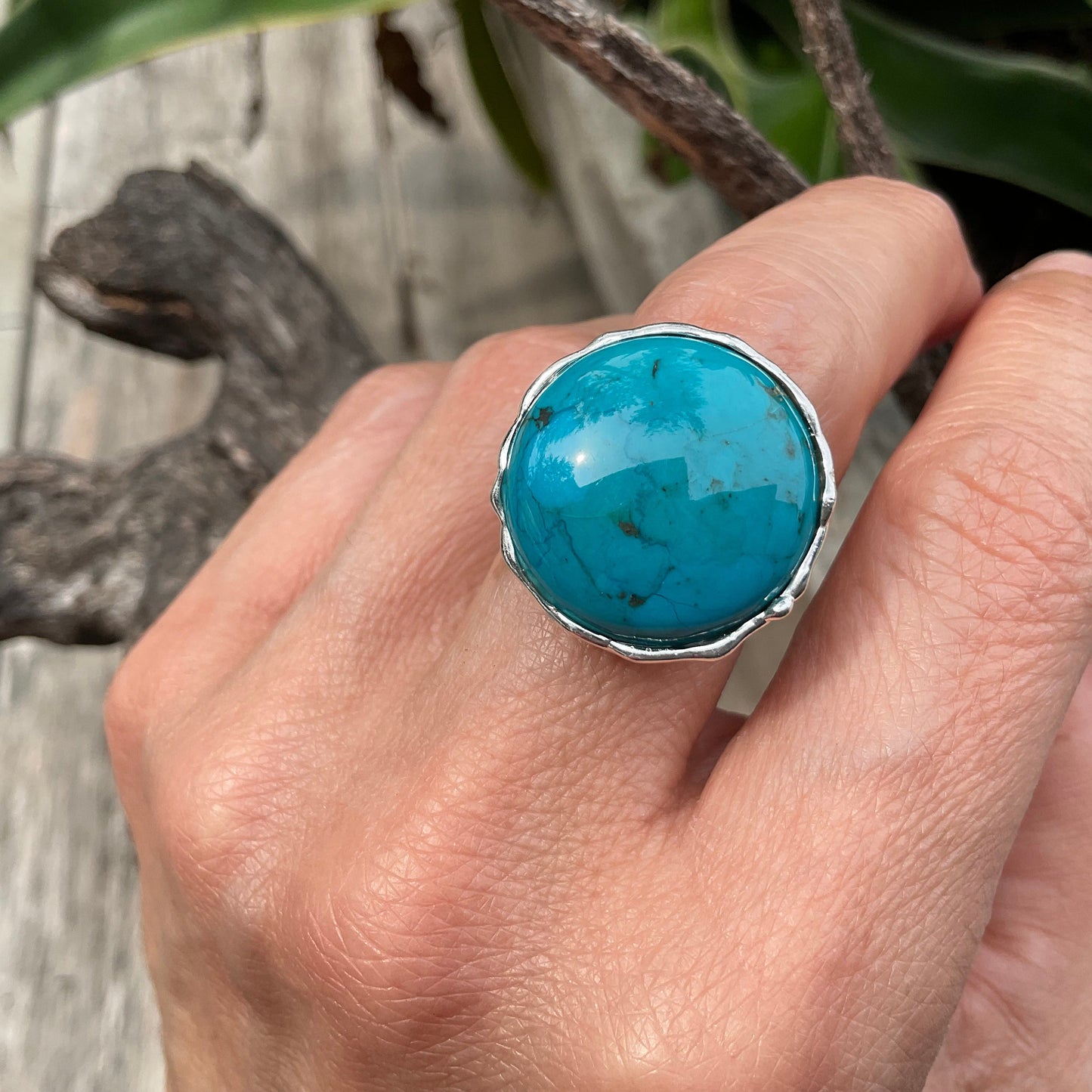 Sterling Silver Genuine Turquoise round ring 7.5