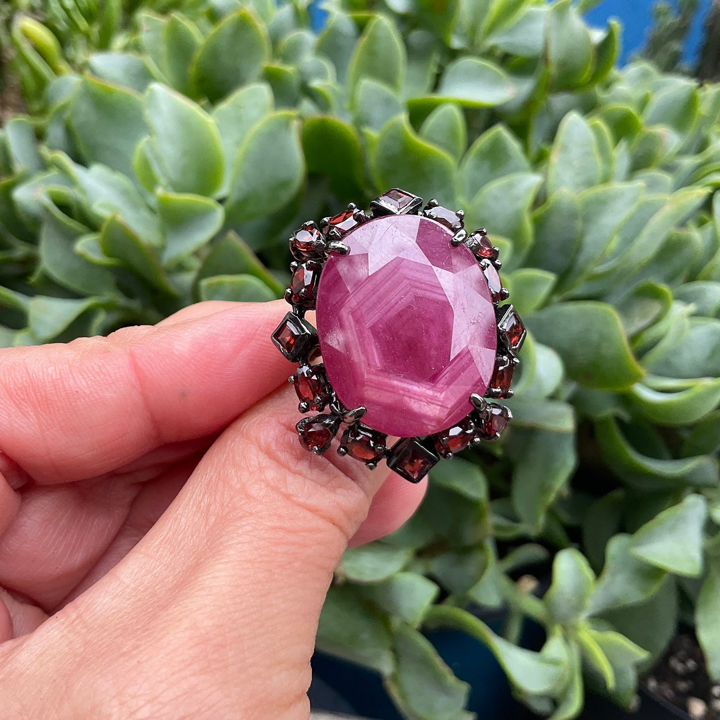 Sterling silver natural ruby red garnet statement ring 8.5