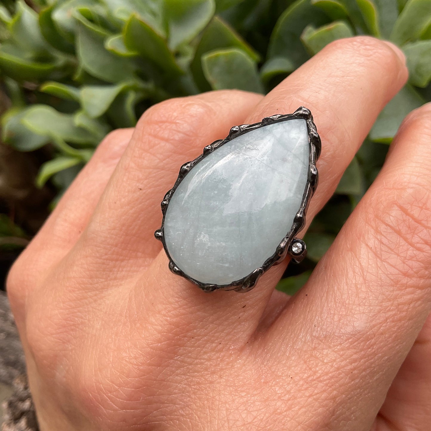 Sterling Silver pear shape Aquamarine Artisan ring 8