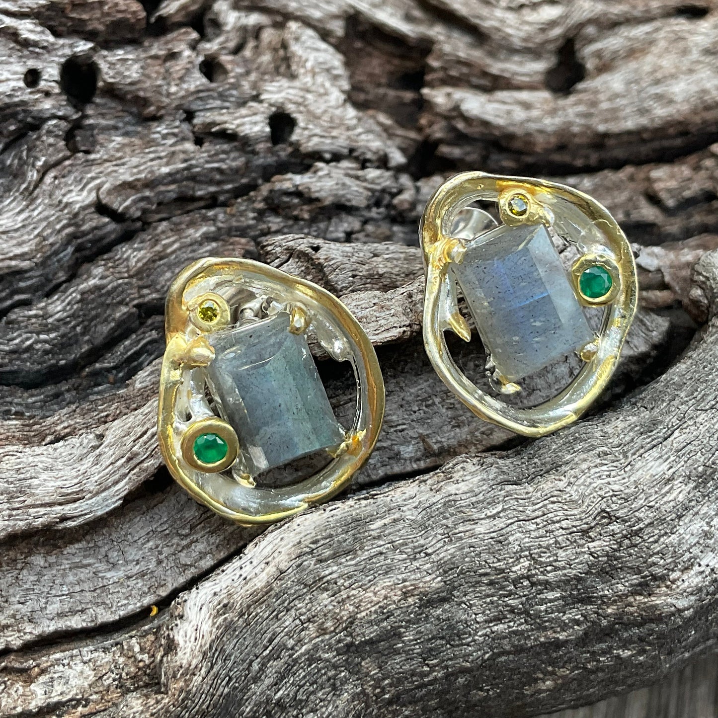 Sterling Silver labradorite modernist stud earrings
