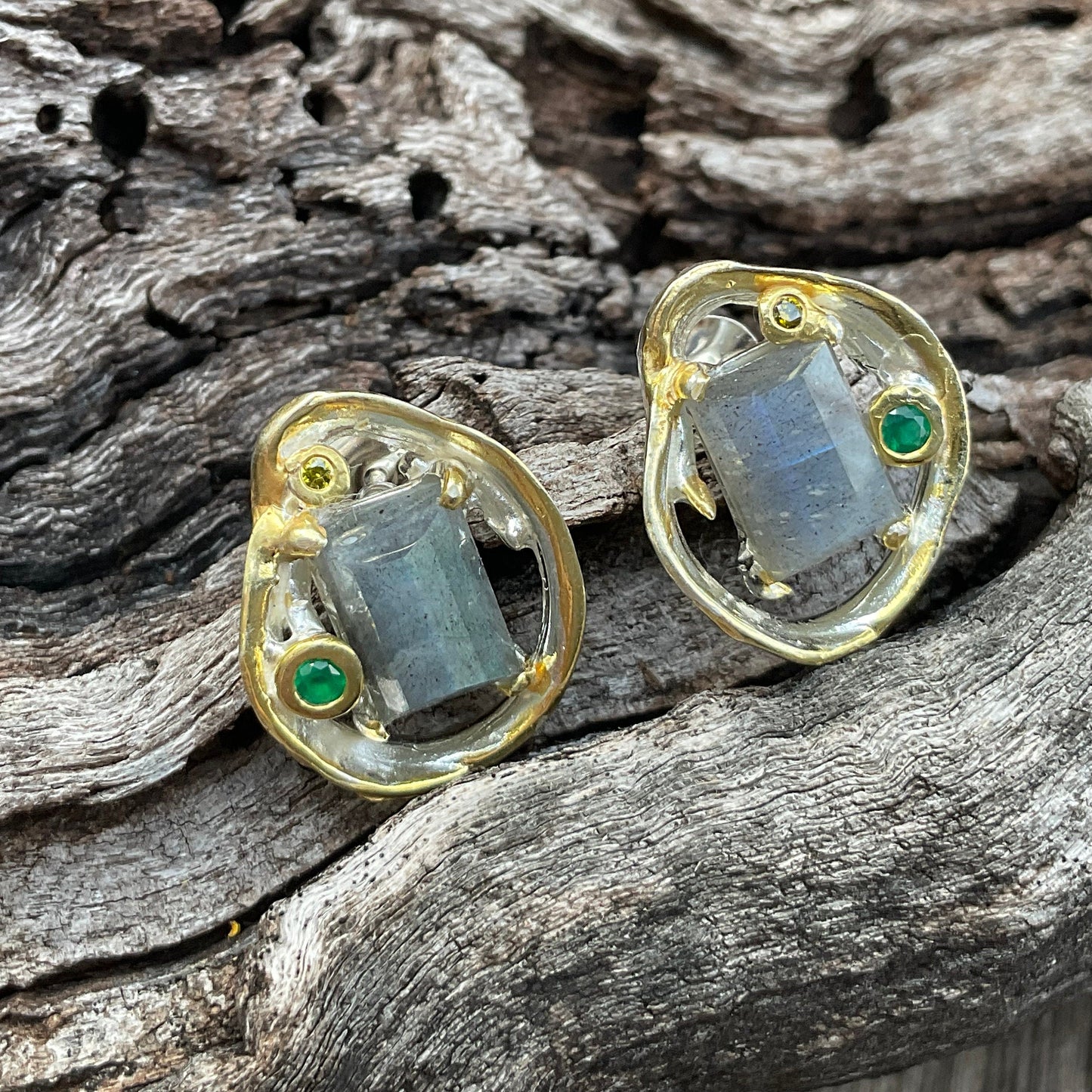 Sterling Silver labradorite modernist stud earrings Colors Of Etnika