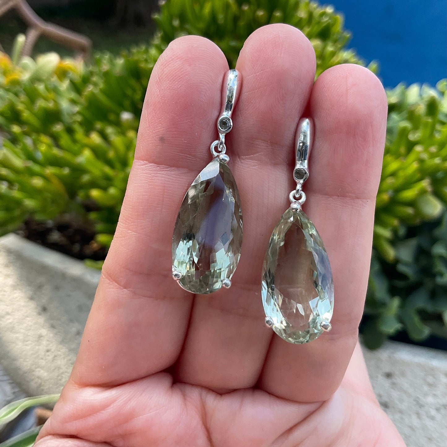 Sterling  silver green amethyst pear shape fancy statement earrings