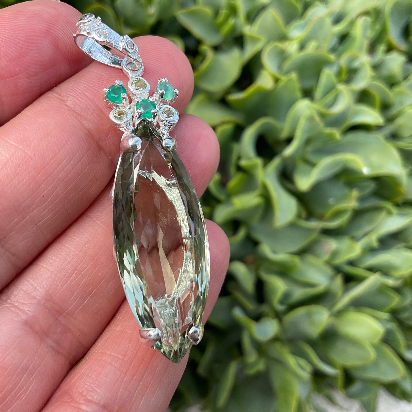 sterling silver green amethyst marquis green onyx cut pendant