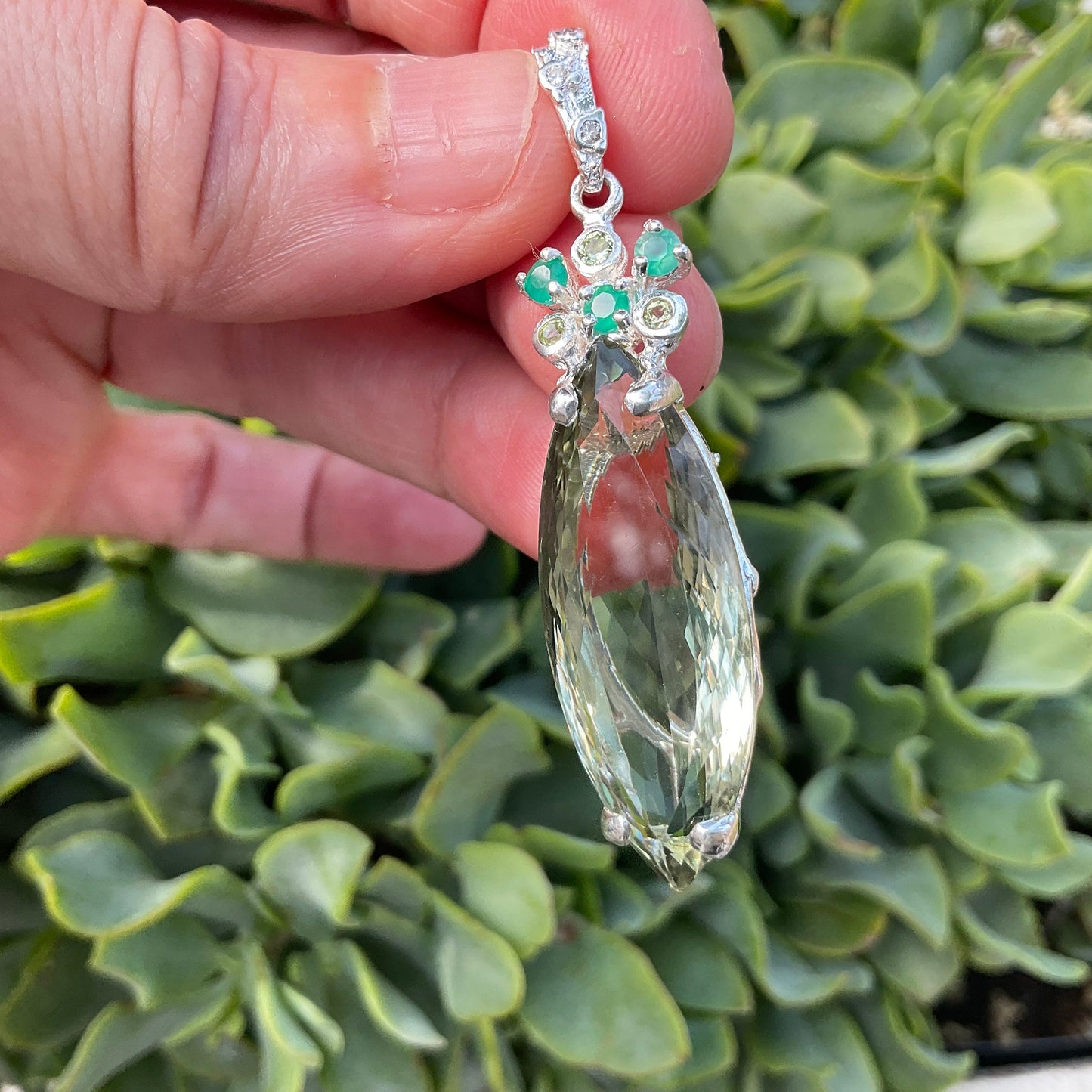 sterling silver green amethyst marquis green onyx cut pendant