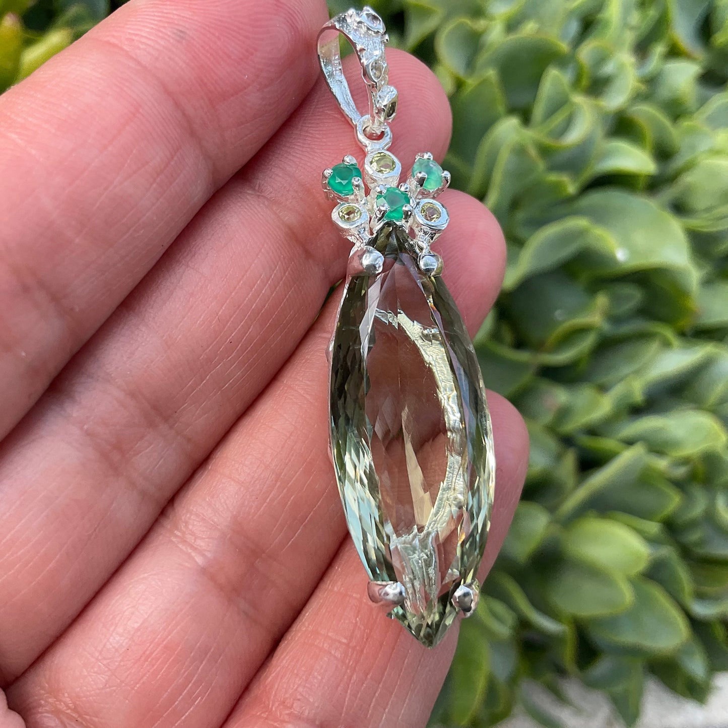 sterling silver green amethyst marquis green onyx cut pendant