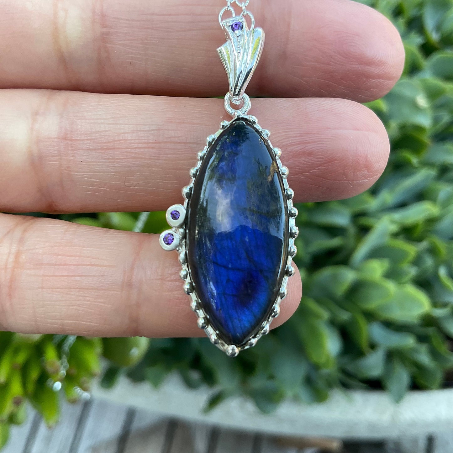 Sterling Silver Labradorite marquis Pendant Necklace