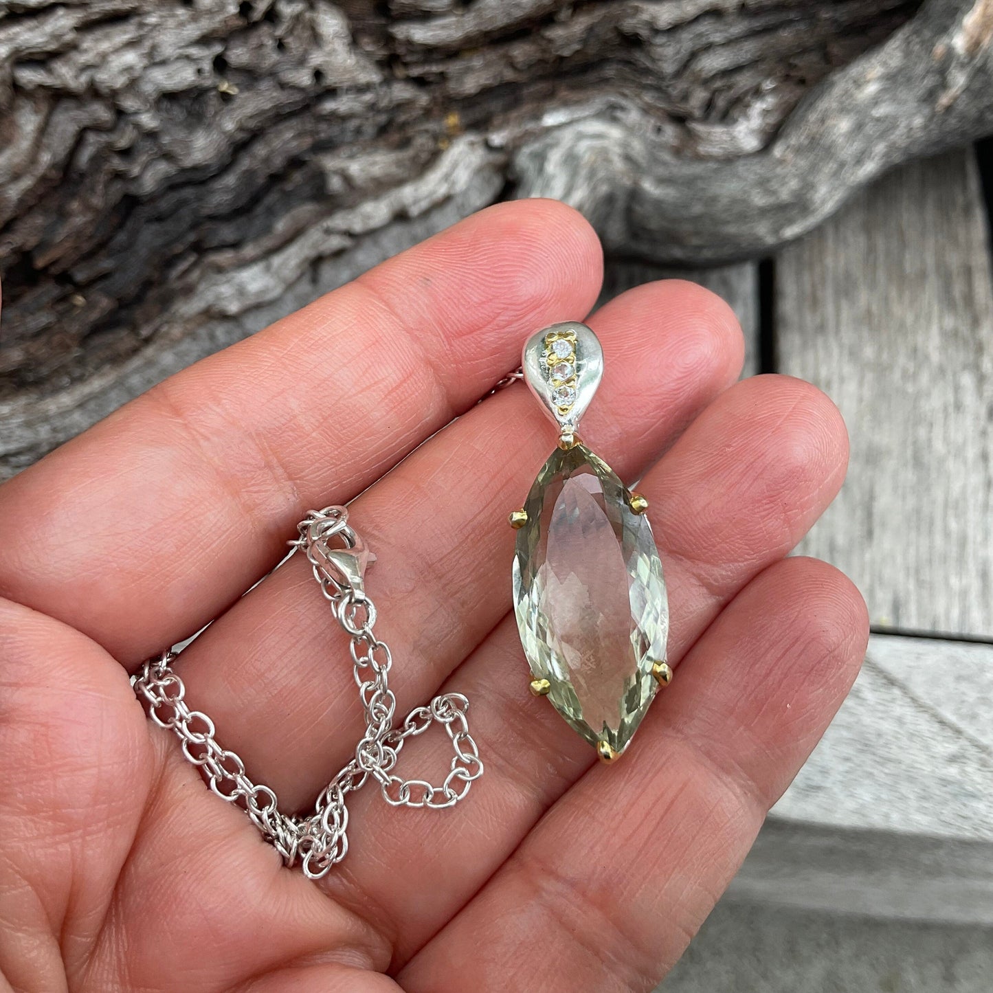 sterling silver green amethyst Marquis shape pendant with necklace Colors Of Etnika