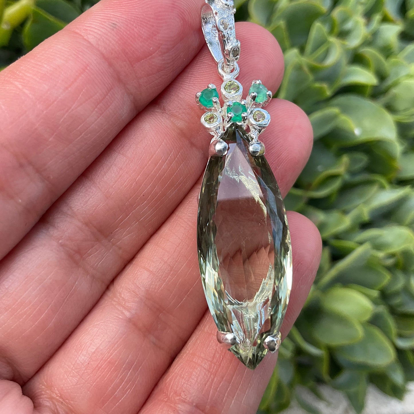 sterling silver green amethyst marquis green onyx cut pendant