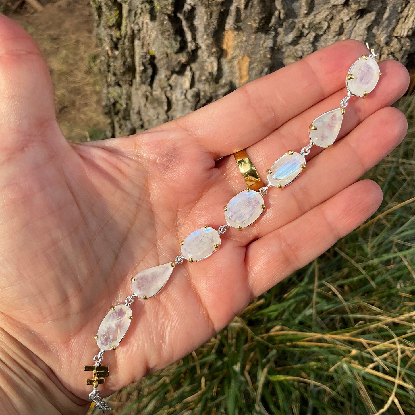 sterling silver Natural moonstone tennis bracelet