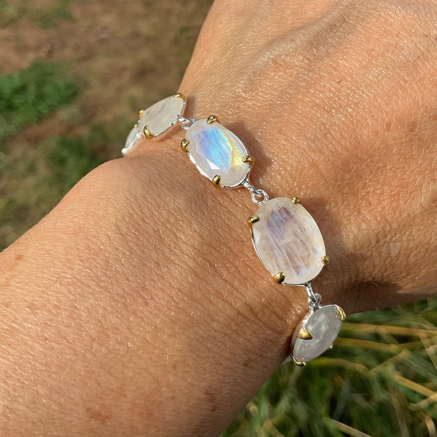 sterling silver Natural moonstone tennis bracelet