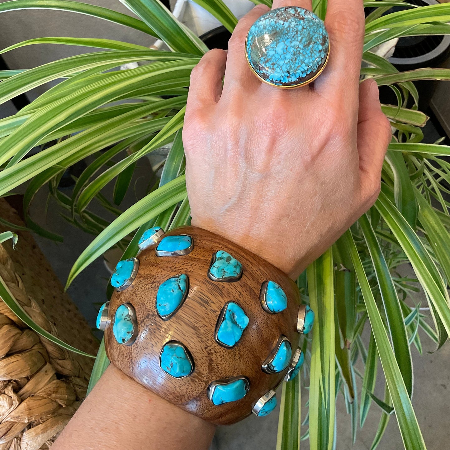 sterling silver Turquoise wooden cuff bangle
