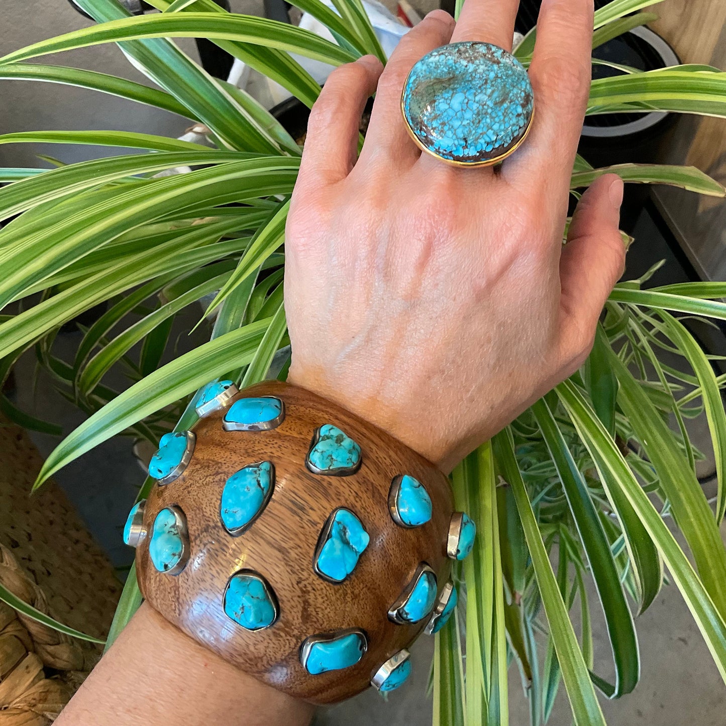 sterling silver Turquoise wooden cuff bangle