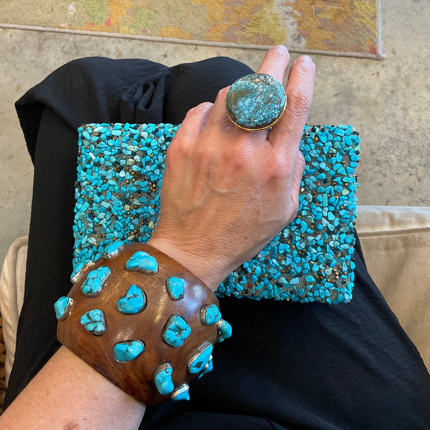 sterling silver Turquoise wooden cuff bangle