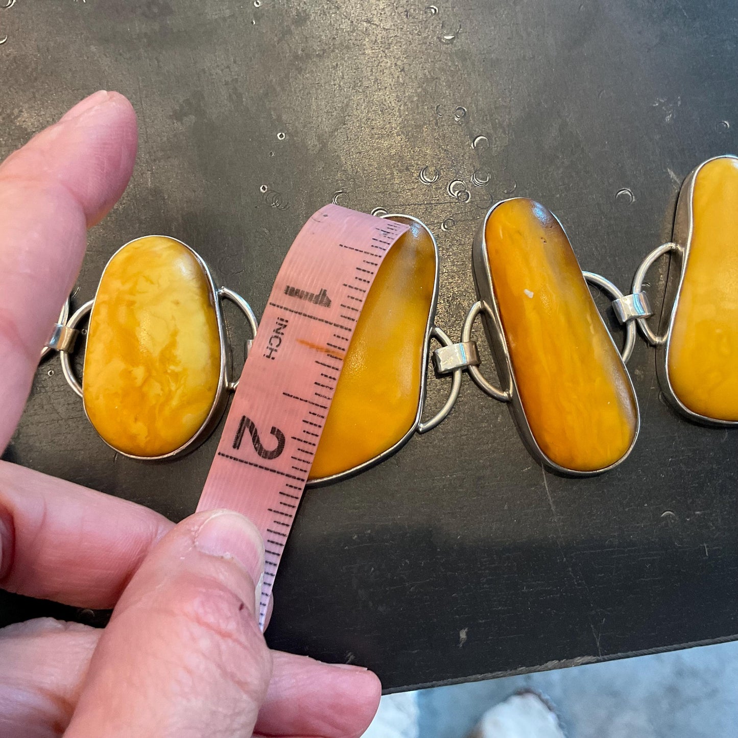 sterling silver Baltic egg yolk yellow Amber wide statement huge vintage bracelet