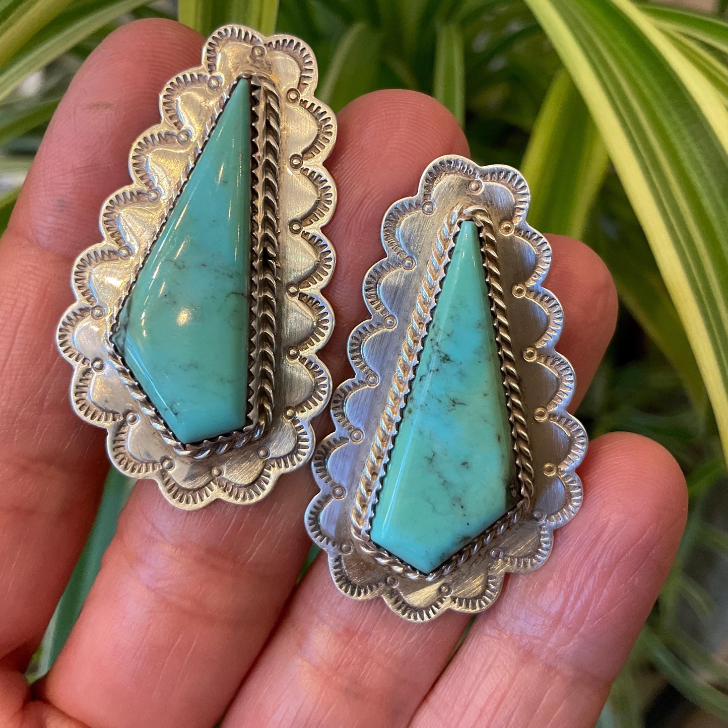 Sterling Silver turquoise vintage statement western stud earrings