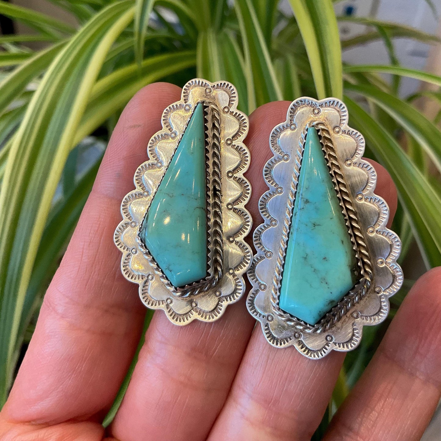 Sterling Silver turquoise vintage statement western stud earrings