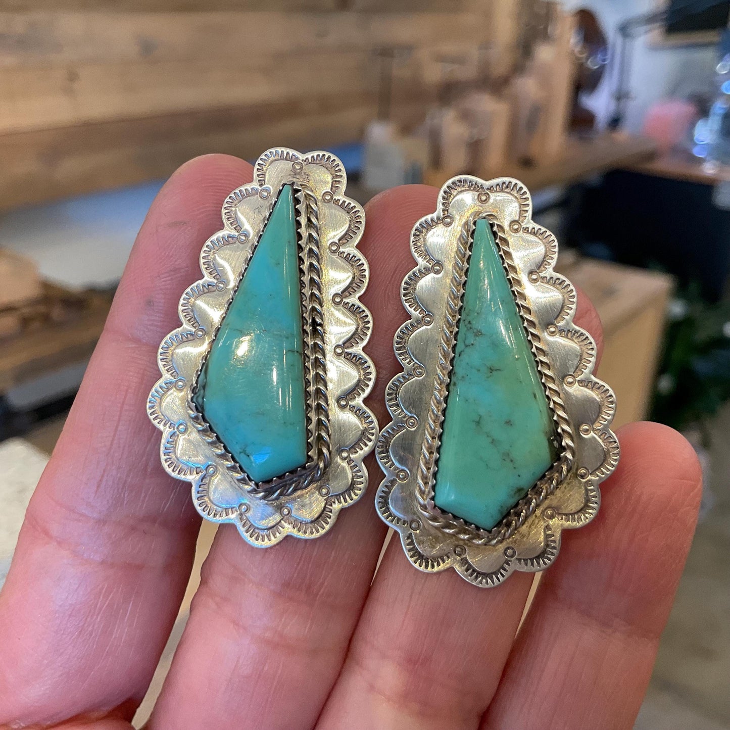 Sterling Silver turquoise vintage statement western stud earrings