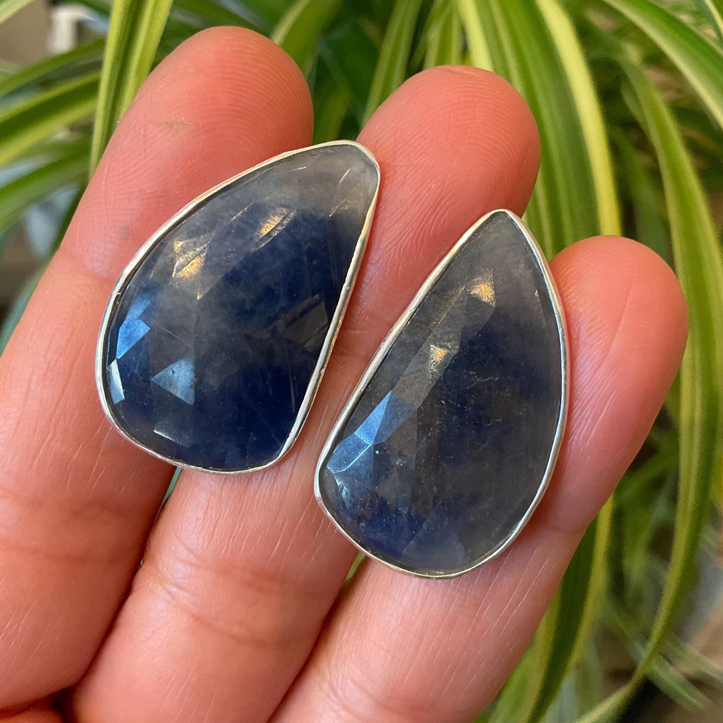 sterling Silver blue sapphire post statement Earrings