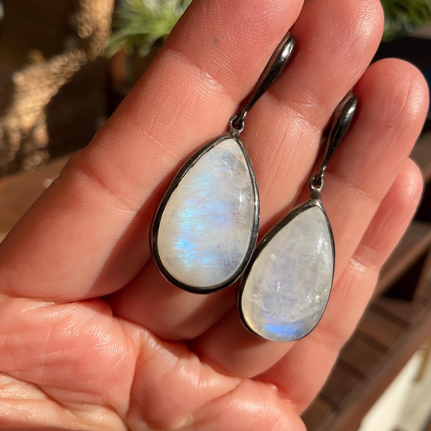 Moonstone Sterling Silver pear shape Dangle Earrings