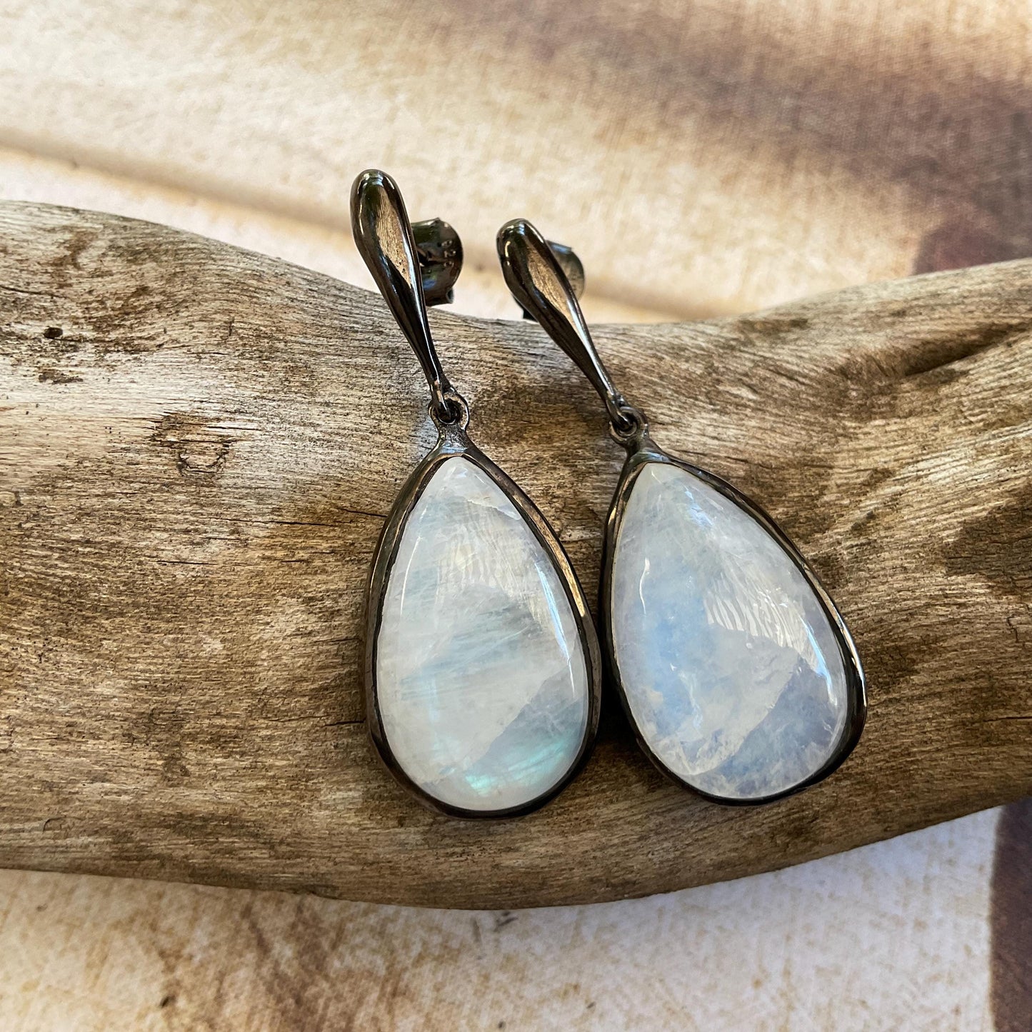 Moonstone Sterling Silver pear shape Dangle Earrings