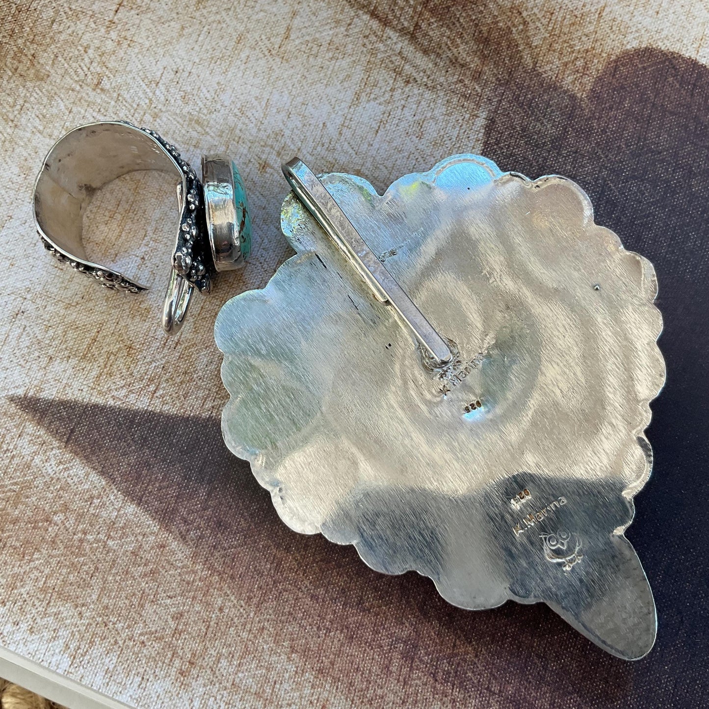 Sterling silver sacred heart turquoise spiny oyster pendant enhancer with custom bail