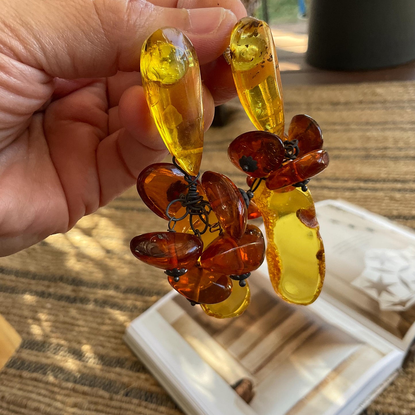 Sterling Silver natural Amber coral oversize statement earrings