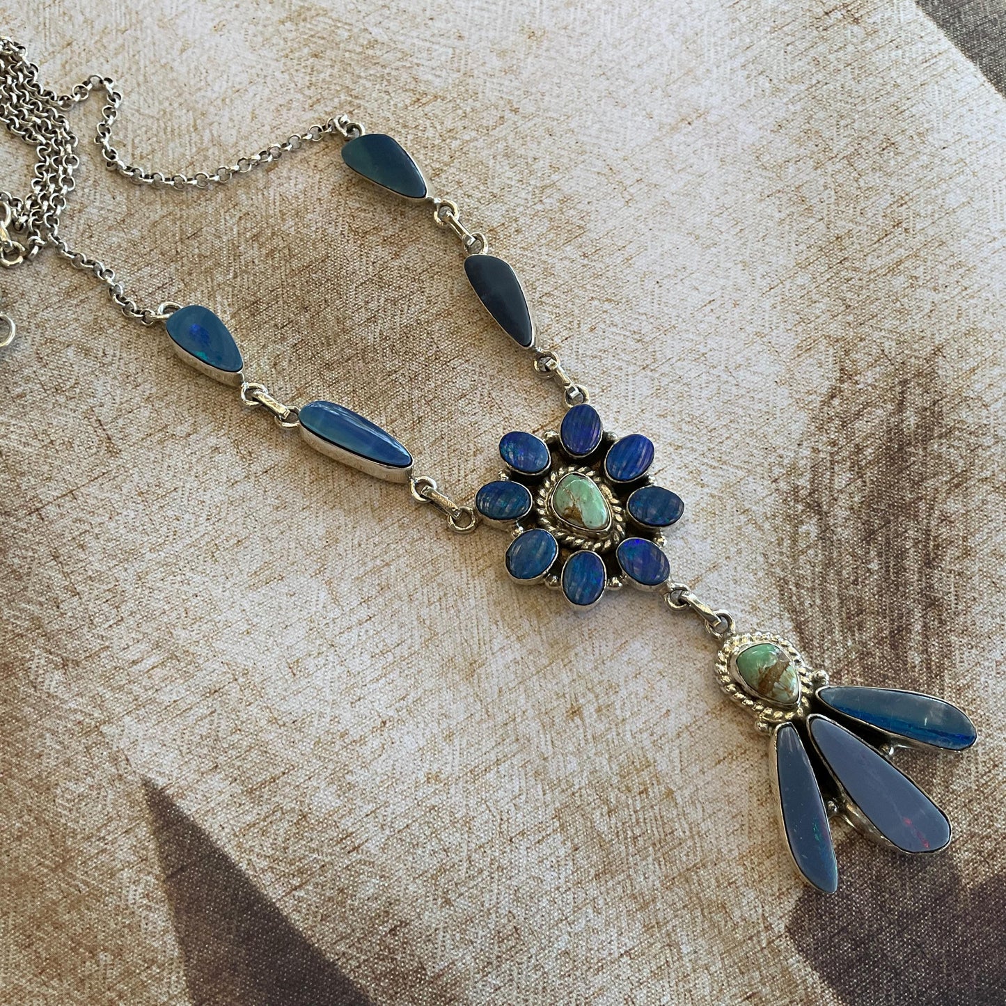 sterling silver natural blue Australian Opal turquoise necklace Colors Of Etnika