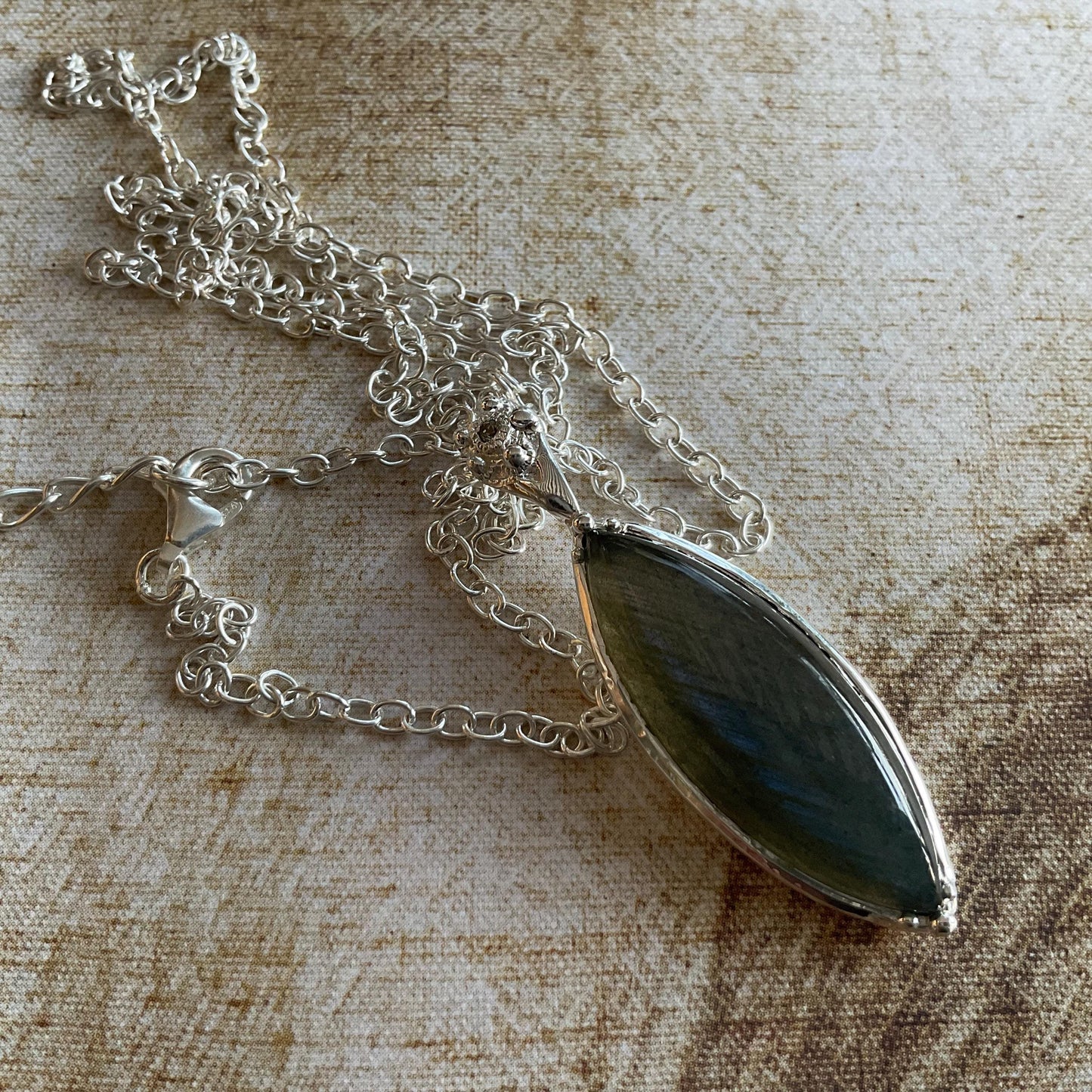 Sterling Silver Labradorite Marquis cut Pendant Necklace