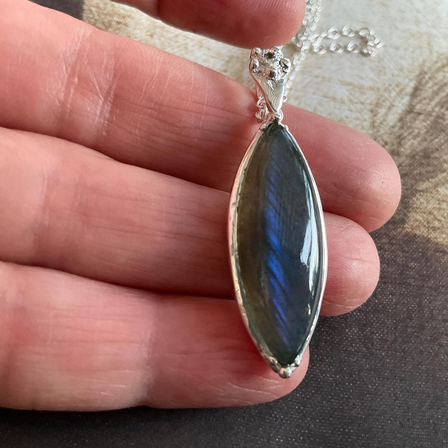Sterling Silver Labradorite Marquis cut Pendant Necklace