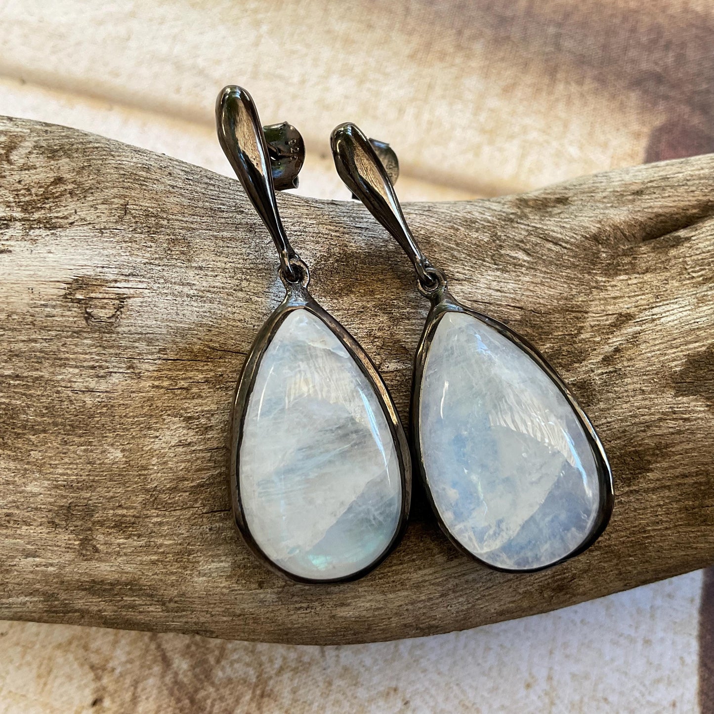 Moonstone Sterling Silver pear shape Dangle Earrings
