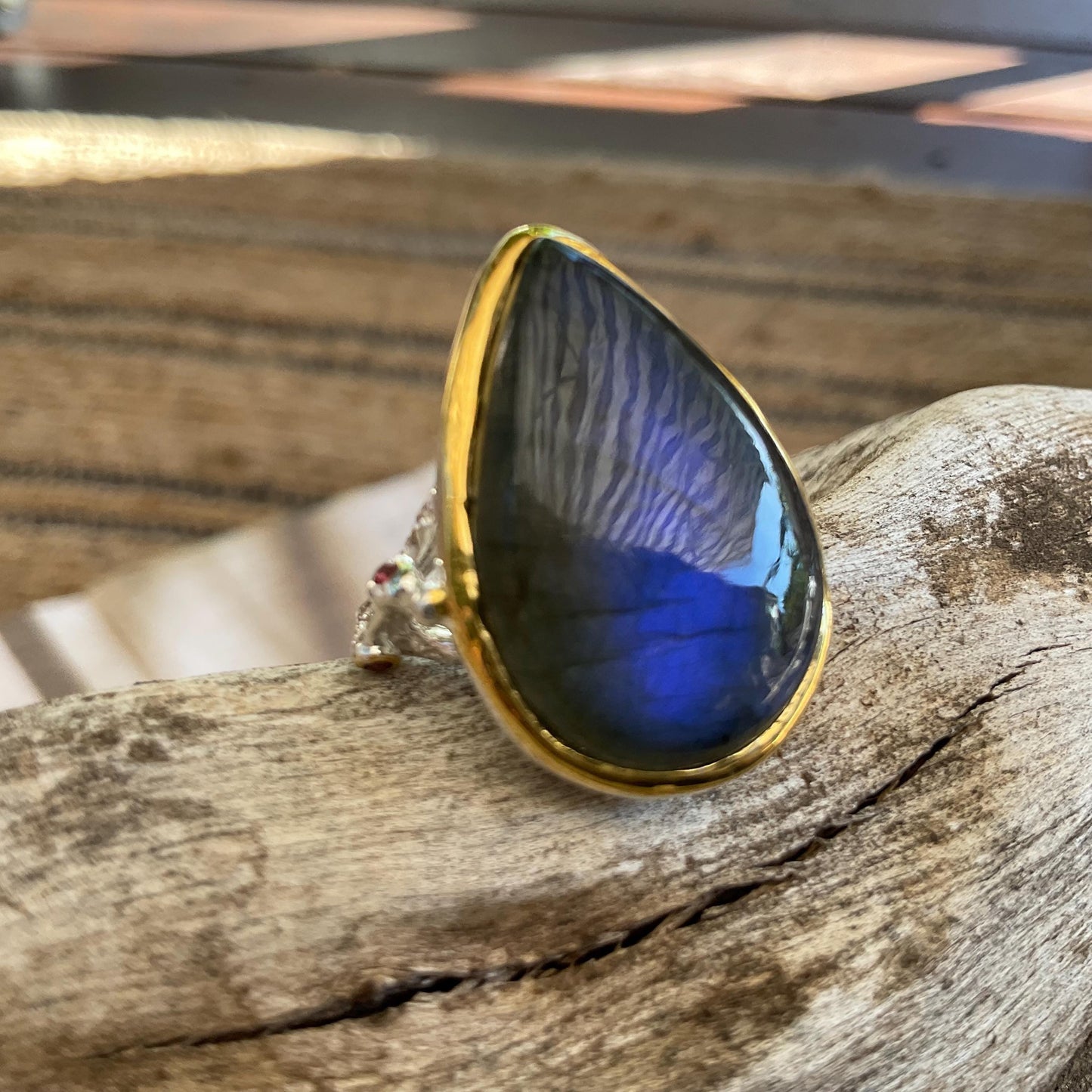 sterling silver Labradorite statement pear shape Ring 7.5 Colors Of Etnika