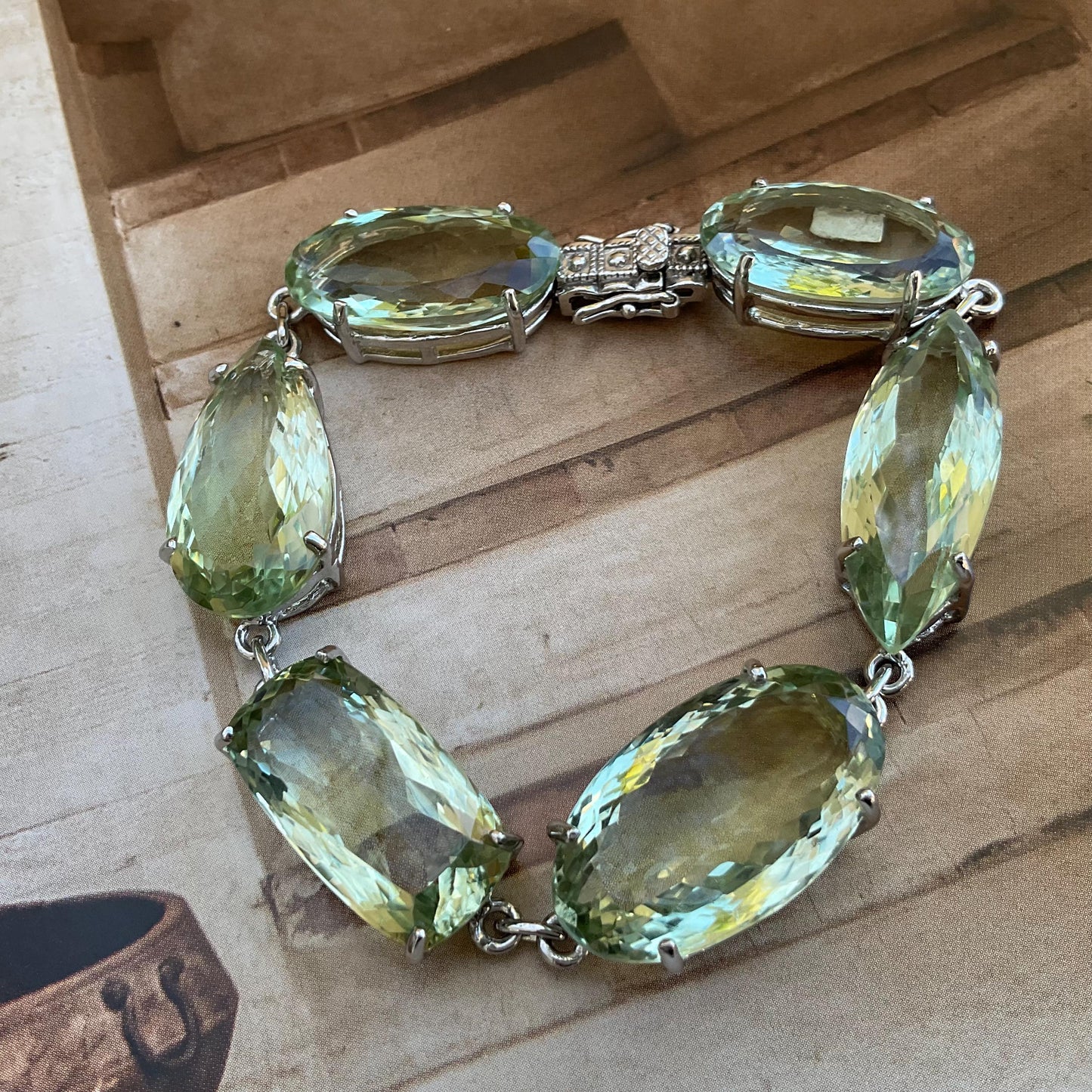 Sterling Silver green Amethyst tennis wide bracelet