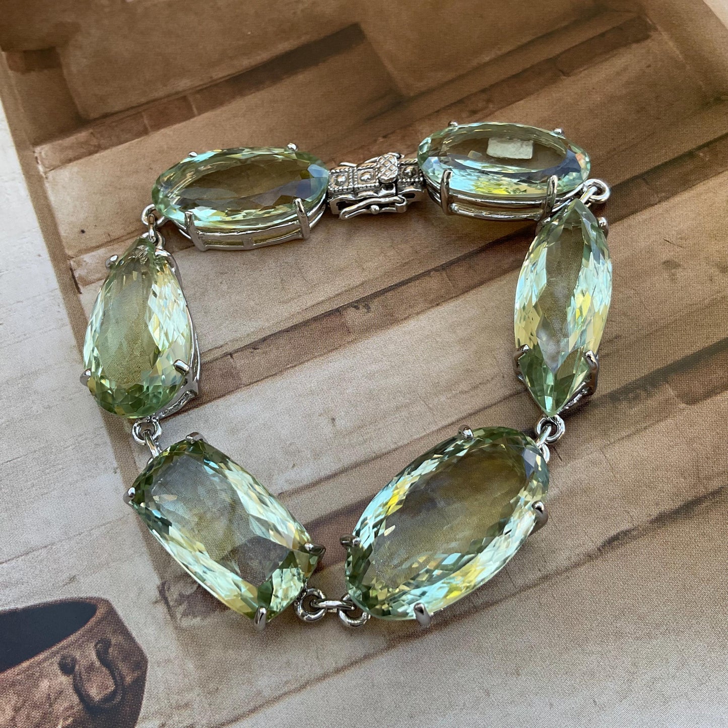Sterling Silver green Amethyst tennis wide bracelet