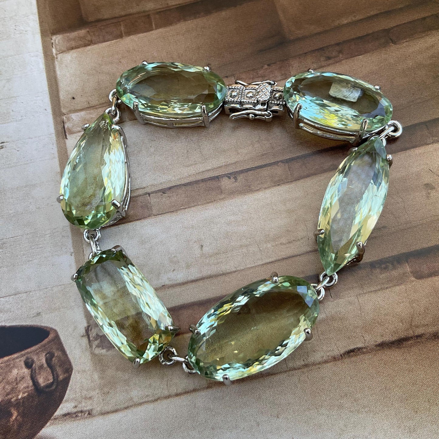 Sterling Silver green Amethyst tennis wide bracelet