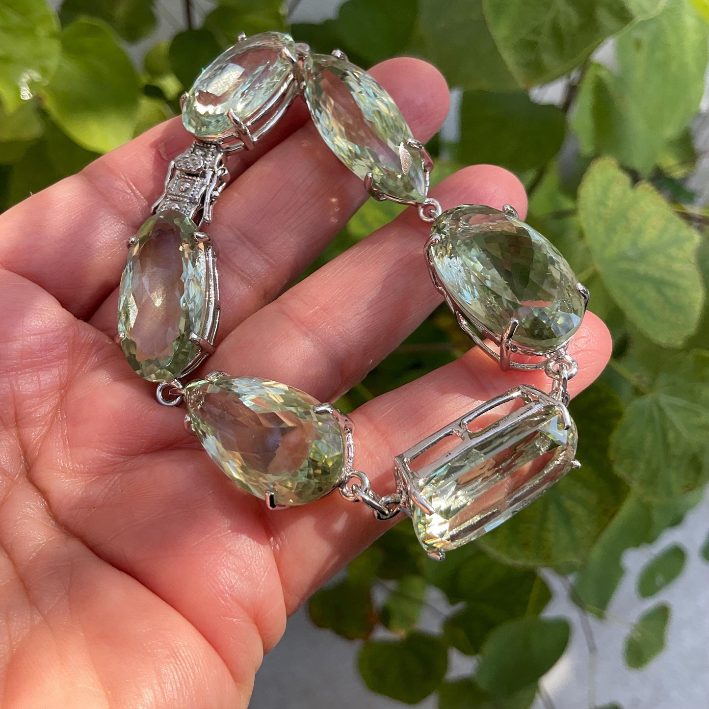 Sterling Silver green Amethyst tennis wide bracelet