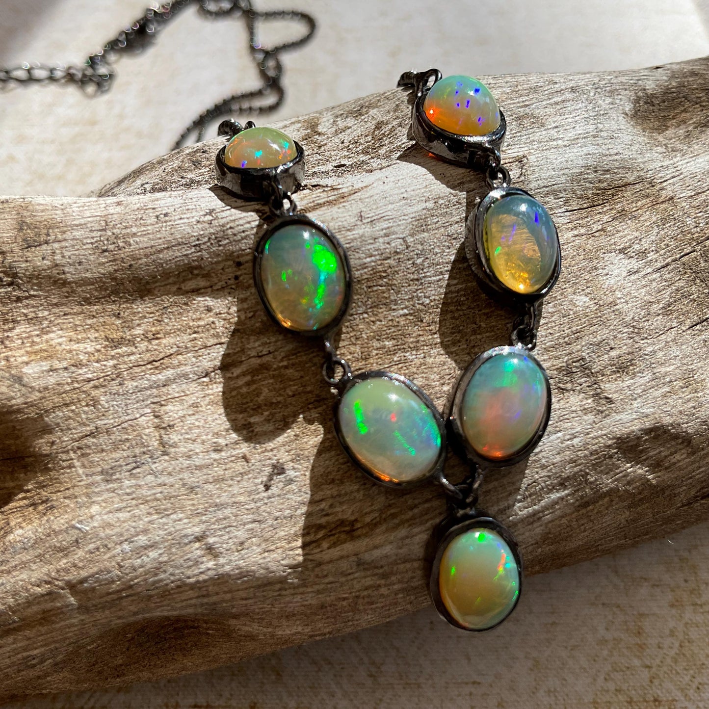 Natural Rainbow fire opal 18” Sterling Silver Necklace