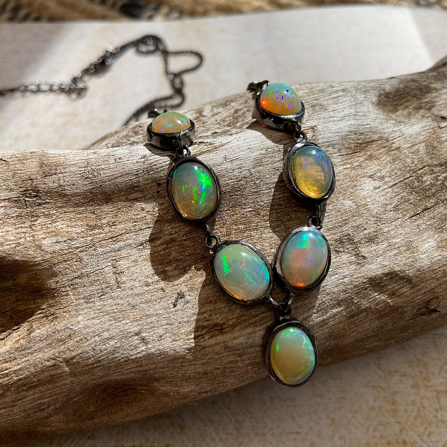 Natural Rainbow fire opal 18” Sterling Silver Necklace